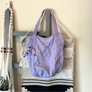 Kipling large purple tote bag with monkey keychain